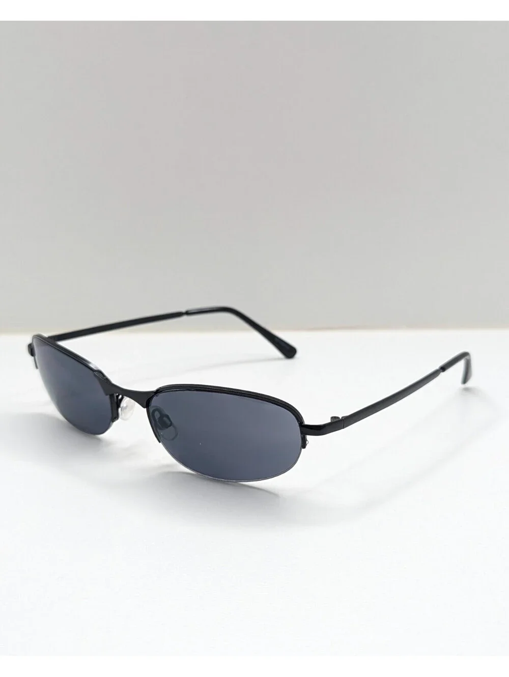 031568589 Dark Gray Lens Black Half Rimless Oval Frame Unisex Sunglasses